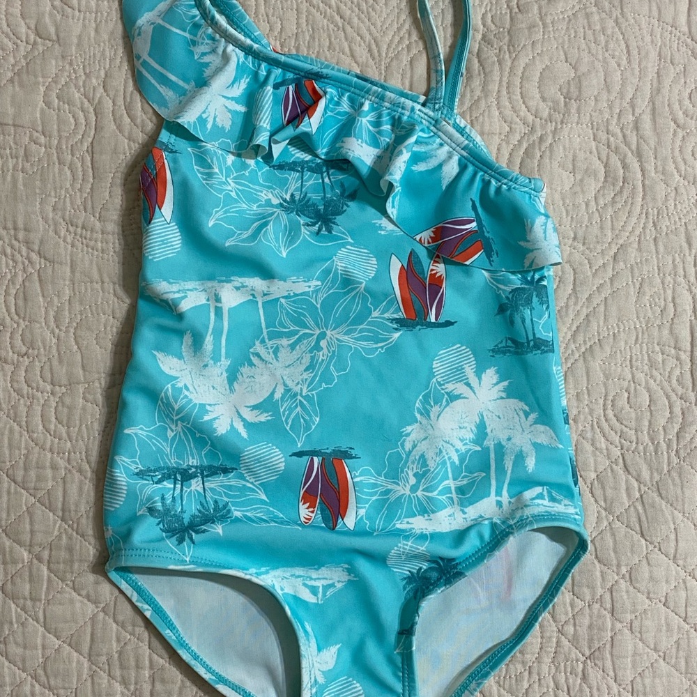 OshKosh B'gosh Turquoise Tropical Ruffle One-Piece Swimsuit